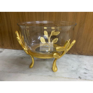 Superior Quality Hand Crafted Metal Food Serving Stainless <b>Steel</b> <b>Bowl</b> With Brass Flower Attached Gold Color Supplier From India - Product Image 5