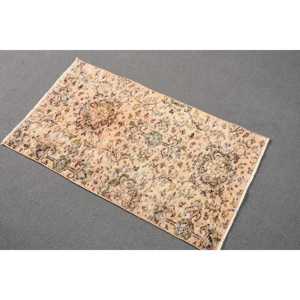 Vintage Rug, 1.8x3.2 ft Turkish Rug, <b>Brown</b> Green Ombr <b>Wool</b> Rug - Product Image 1