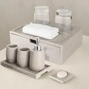 Ensemble d'accessoires de salle de bain en résine époxy de luxe avec distributeur de savon, porte-brosse à dents, gobelet et porte-savon pour salle de bain - Product Image 4