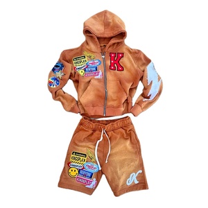 Conjunto Deportivo Vintage con Lavado Ácido y Pedrería, Sudadera con Capucha y Pantalones Acampanados, Ropa Urbana - Product Image 1