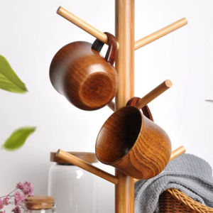 Ensemble de tasses en bois naturel faites à la main avec poignée, écologiques, en bois véritable, pour le thé, le café, les fêtes et la vente en gros - Product Image 1