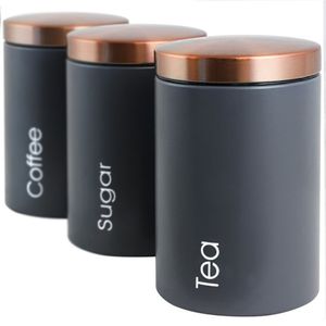 Modern Matte Black <b>Stainless</b> <b>Steel</b> Kitchen Canister <b>Set</b> with Copper Lid 3 Piece Coffee Sugar Tea Storage Jar <b>Set</b> for Home &Hotel - Product Image 1