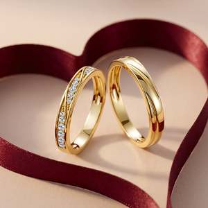 Juego de Anillos de Compromiso Jeulia con Baño de Oro, Diseño de Onda Cruzada para Pareja - Product Image 5