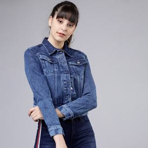 Venta al por mayor de Invierno Denim Mujeres Outwear Transpirable Bolsillo Costura Jeans Chaqueta Bajo Costo Mejor Calidad - Product Image 6