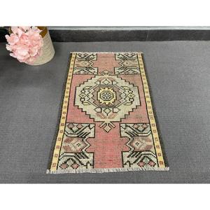 Vintage Turkish Small Rug 1.6x2.4 ft, Red <b>Yellow</b> Moroccan <b>Wool</b> Rug - Product Image 3