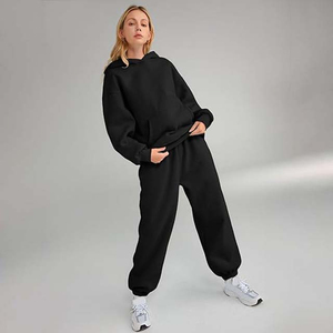 Ensemble de survêtements à la mode 100% coton pour femmes, pantalon de jogging confortable à capuche, tenue deux pièces pour fitness, gym, vêtements de sport personnalisés - Product Image 5