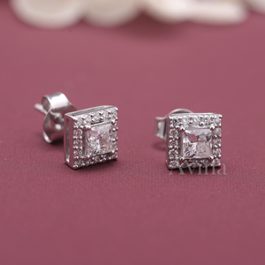 IGI Certified Lab Grown Diamond Princess Cut Halo Stud <b>Earrings</b> 9K White / Yellow & Rose Gold Square Diamond <b>Earrings</b> - Product Image 3