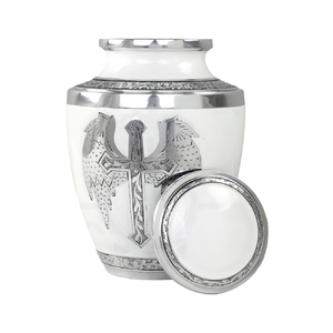 Urnes de crémation en métal pour cendres humaines, en aluminium, pour adultes, design d'ailes d'aigle avec abat-jour couleur blanc et argent - Product Image 1
