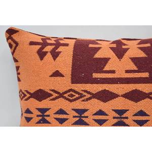 Acogedora y elegante almohada de lana geométrica étnica naranja de 20x28 pulgadas tejida con acento estampado cuadrado Vintage para sofá o uso doméstico - Product Image 2