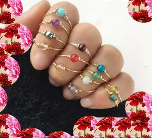 Bague en laiton perles rondes turquoise pour bijoux de noël meilleur prix bijoux de gemmes pour bonne année Aura bijoux de guérison pour femmes - Product Image 1