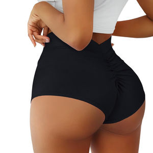 Pantalones cortos de gimnasio de poliéster de cintura alta personalizables para mujer al por mayor, botín de motorista de Yoga para entrenamiento atlético transpirable, logotipo personalizado para correr - Product Image 1