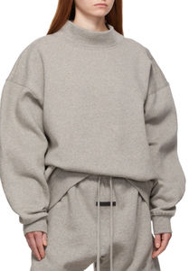 Sudadera de felpa de algodón francés bordada para mujer, jersey de cuello simulado de gran tamaño, gris liso, transpirable, informal para Otoño Invierno - Product Image 4