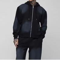 Vente en gros de vêtements de rue solides délavés à l'acide, ensemble de survêtement pour pantalon de survêtement, sweat à capuche zippé, respirant, équipement de jogging évasé 100% coton