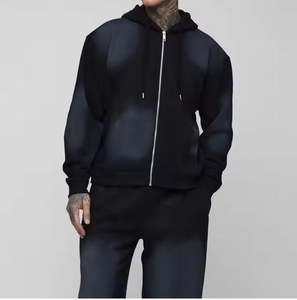 Vente en gros de vêtements de rue solides délavés à l'acide, ensemble de survêtement pour pantalon de survêtement, sweat à capuche zippé, respirant, équipement de jogging évasé 100% coton - Product Image 6