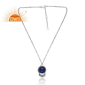 Latest Selling 925 <b>Sterling</b> <b>Silver</b> Natural Lapis Gemstone Pendant Necklace Custom Jewelry <b>for</b> <b>Women</b> Gift <b>for</b> Her - Product Image 3