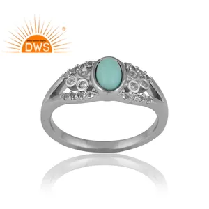 Anillo de piedras preciosas de topacio blanco y turquesa Arizona Chapado en paladio de plata de diseño elegante, proveedor de joyería personalizada para mujer - Product Image 1