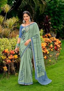Saree estampado de algodón suave puro con proveedores mayoristas de ropa india y pakistaní de diseñador en India - Product Image 3