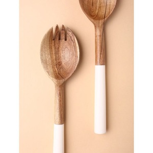 Résine Pointillé Poignée Conception Bois Salade Serveur Cuillère Fourchette Couverts Ensemble Table De Service En Bois Vaisselle Cuillères En Gros Exportateur - Product Image 5