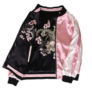 Women's Customizable Best Design Breathable Satin Varsity Jacket Hooded Collar with Front <b>Zipper</b> Nylon Lining - Product Image 1