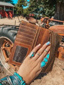 En demande Vintage mode Western femmes en cuir véritable portefeuille pochette Combo bracelet ensemble RFID Protection fermeture ZIP coton - Product Image 2