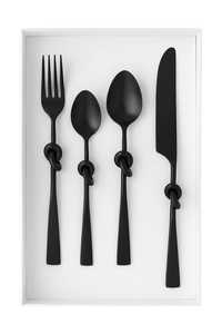 Ensemble de couverts de luxe noir et blanc |   Ensemble de couverts à manche noué en 4 pièces |   Coffret cadeau idéal pour les mariages, les pendaison de crémaillère et les événements - Product Image 6