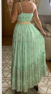 Tenue de festival bohème, couleur personnalisée, maxi robe bohème à manches évasées, col en V, à volants, broderie, taille naturelle, écologique, lavable - Product Image 5