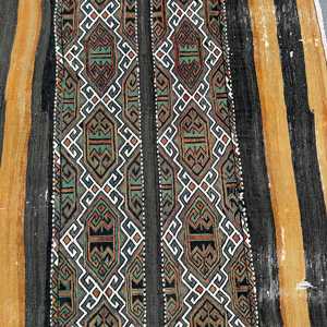 Alfombra Turca Vintage, Alfombra Kilim de 3.9x3.7 pies, Alfombra de Lana con Diseño de Camuflaje Negro Marrón - Product Image 4