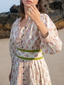 Vestido Maxi Floral Estampado a Mano con Bloques de Algodón Orgánico, Vestido de Verano Bohemio - Product Image 4