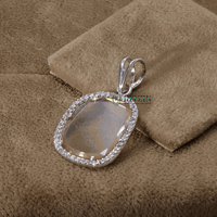 Pendentif en diamant taille tranche blanche pour femme, chaîne en argent sterling 925, pierre naturelle, diamant taille tranche latérale, cadeau de mariage