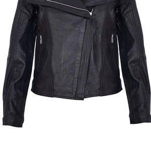 Veste d'hiver de moto en peau de mouton pour femmes de qualité personnalisée conception à col montant en cuir véritable avec logo sur le devant en toile - Product Image 5