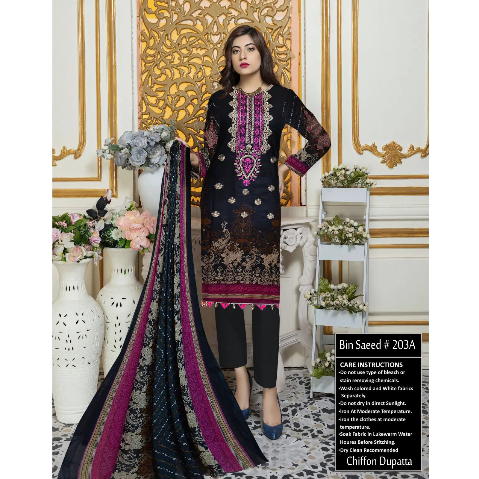 Wholesale Lawn cotton Pakistani indian salwar suit for women in Sea Green Color Over Front Embroidery With Plain Trouser