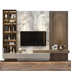 Meuble de salon flottant mural en bois de luxe, meuble tv moderne