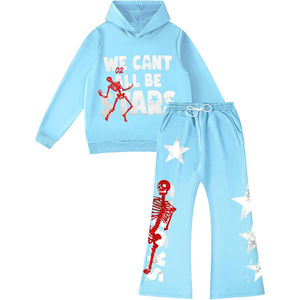 Chándal con estampado DTG para hombre, Sudadera con capucha con estampado de letras personalizadas, pantalones acampanados, ropa de calle informal - Product Image 1