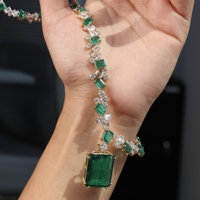 VABS Premium Damen-Halskette 78,07 CTW 14K/18K Gold mit Mehrfach-Formigen Smaragdgrünen Labor-Diamanten im Antik-/Ethno-Stil Zertifiziert