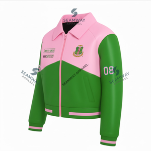 Chaqueta de Cuero PU Alpha Kapa Alpha Lista para Enviar, Chaqueta Bomber de Cuero de Alta Calidad, Chaqueta Deportiva Estilo Universitario - Product Image 3