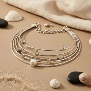 ART PALACE Collier ras du cou en argent sterling 925 avec pierre de lune, chaîne fine minimaliste, pour femme, usage quotidien - Product Image 1