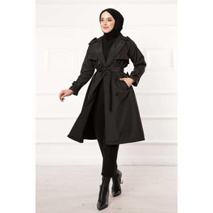 Gabardina negra con detalle de botones y cinturón extraíble - Product Image 1