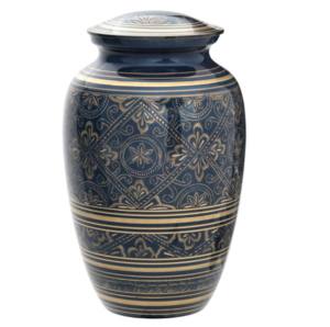 Urnes de crémation pour adultes en laiton classique de haute qualité et haut de gamme Urnes funéraires en métal fini bleu de belle conception. - Product Image 1