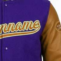 Veste universitaire violette sur mesure pour hommes, style vintage, avec manches en cuir, broderie chenille, veste bomber de baseball