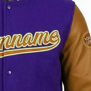 Veste universitaire violette sur mesure pour hommes, style vintage, avec manches en cuir, broderie chenille, veste bomber de baseball - Product Image 6