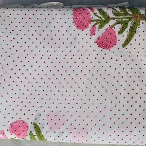 Tela de Voile de Algodón Liso de 120 g/m², Tejida a Mano con Estampado Sanganeri, Ecológica, Blanca con Diseño Floral, para Textiles del Hogar y Tapicería - Product Image 4