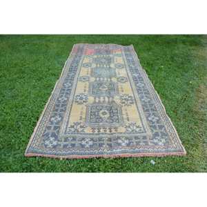 Vintage 4 pies 8 pulgadas X 11 pies 3 pulgadas alfombra turca amarillo negro clásico área grande alfombra Área de lana respaldo de látex para la habitación de los adolescentes Patchwork - Product Image 1