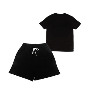 Ensemble décontracté deux pièces pour homme avec logo personnalisé, chemise et short d'été, séchage rapide, jersey uni en polyester/coton, style urbain - Product Image 4