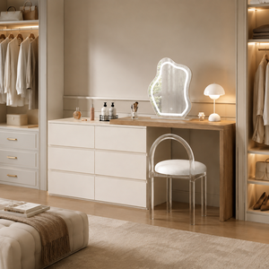 <strong>Dressing</strong> <strong>Table</strong> with Mirror Dresser for Bedroom Wood 6 Drawer Dresser for Bedroom <strong>Corner</strong> Makeup Vanity - Product Image 3