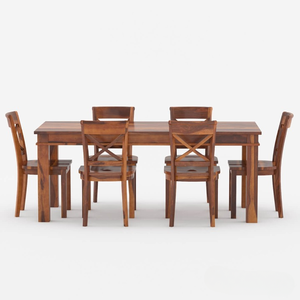 Ensemble de meubles de salle à manger rectangulaire pliable artisanal, style rustique en bois massif de teck, 6 chaises et table, hôtels modernes, maisons - Product Image 3