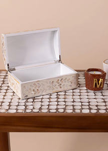 Boîte à bijoux rectangulaire avec couvercle en nacre, boîte cadeau blanche naturelle, vente en gros au Vietnam. - Product Image 3