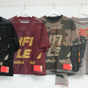 เสื้อยืดพิมพ์ลายโพลีเอสเตอร์ตาข่ายขนาดใหญ่เปิดไหล่แขนสั้นสำหรับผู้ชายเสื้อตาข่ายระบายอากาศได้ดีฤดูร้อน - Product Image 5