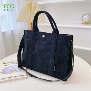 Sac fourre-tout en velours côtelé à bandoulière élégant du fabricant 2023 Fermeture à glissière en polyester Motif de logo personnalisé Trousse à cosmétiques OEM ODM - Product Image 5