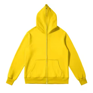 Streetwear surdimensionné hip hop sweat à capuche jaune plat broderie à capuche pour hommes laine lourde éponge dessin animé broderie fermeture éclair complète à capuche - Product Image 1