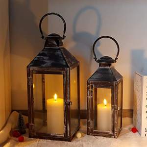 Home Decoration <b>Grey</b> Metal/Glass Galvanized Hurricane Candleholder for Christmas Festivities - Product Image 3